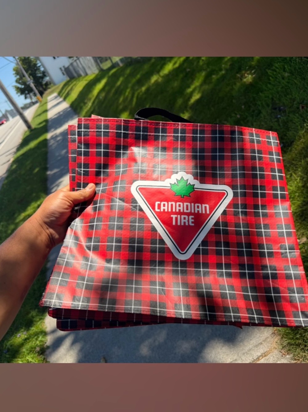 Canadian Tire Red Plaid Tote Bag